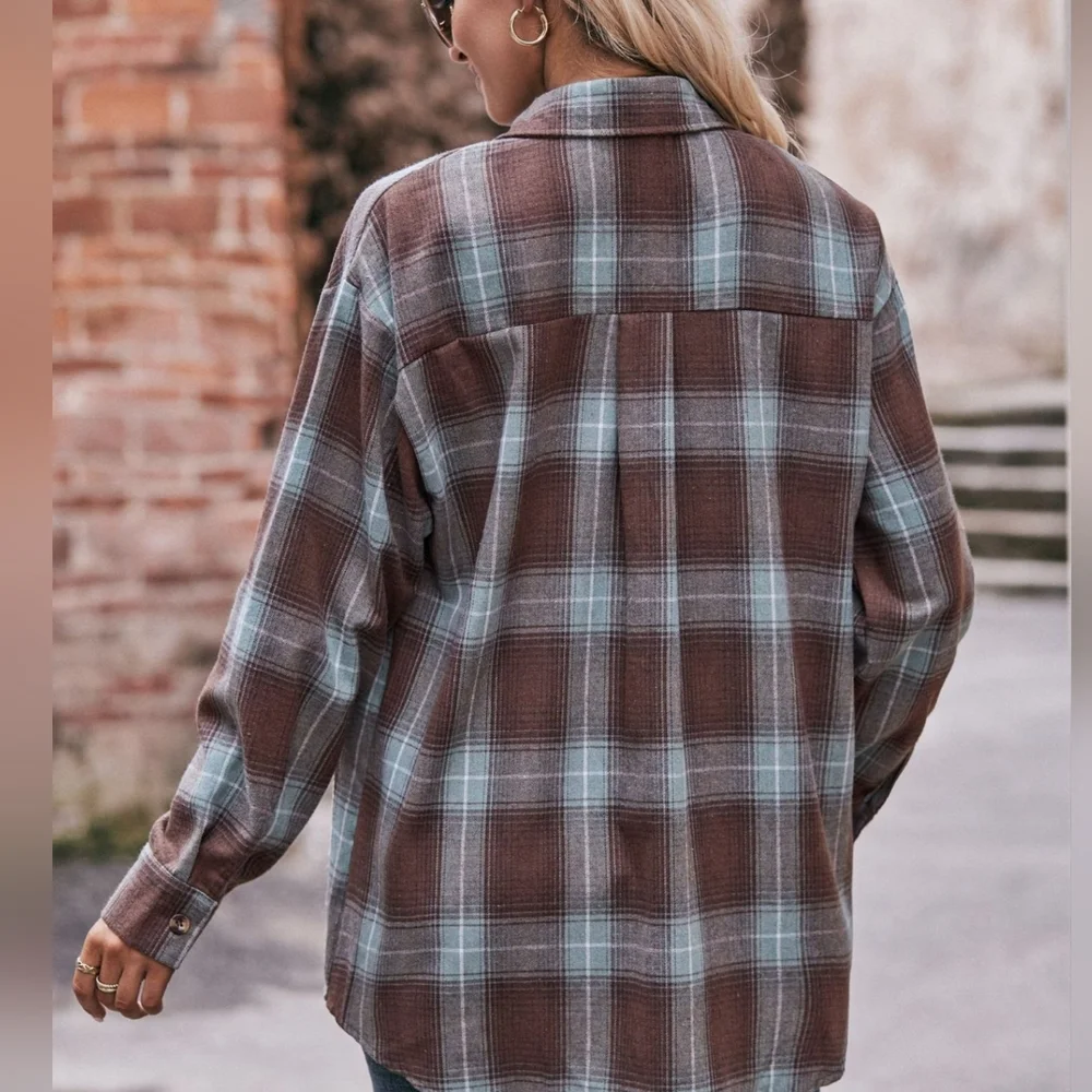 Vivian Plaid Button-Down Shirt - Brown Green - Picture 6 of 6